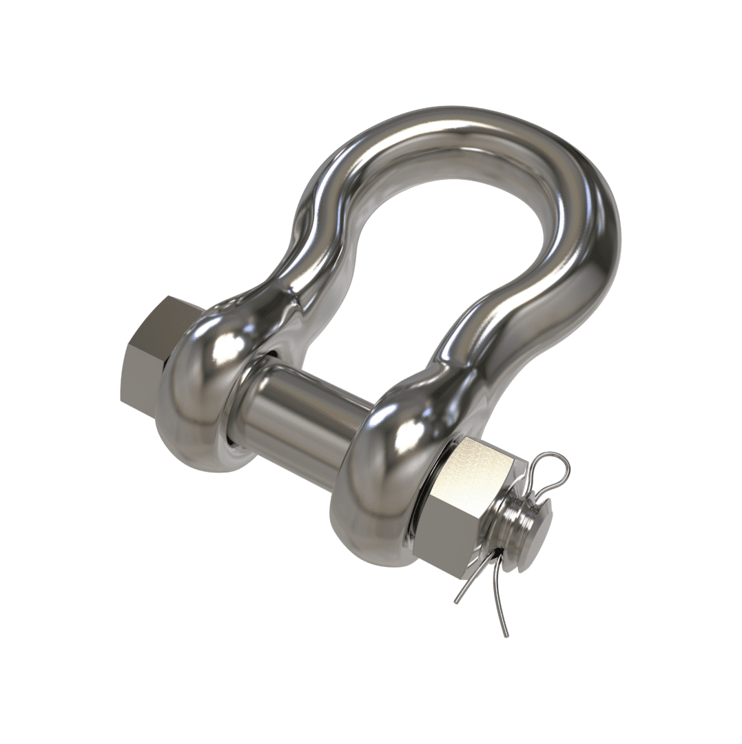 A metal shackle with a string attached to it.